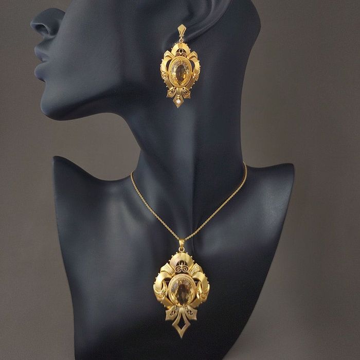 pandantiv f. mare, vintage, aur 18k, citrin, certif.