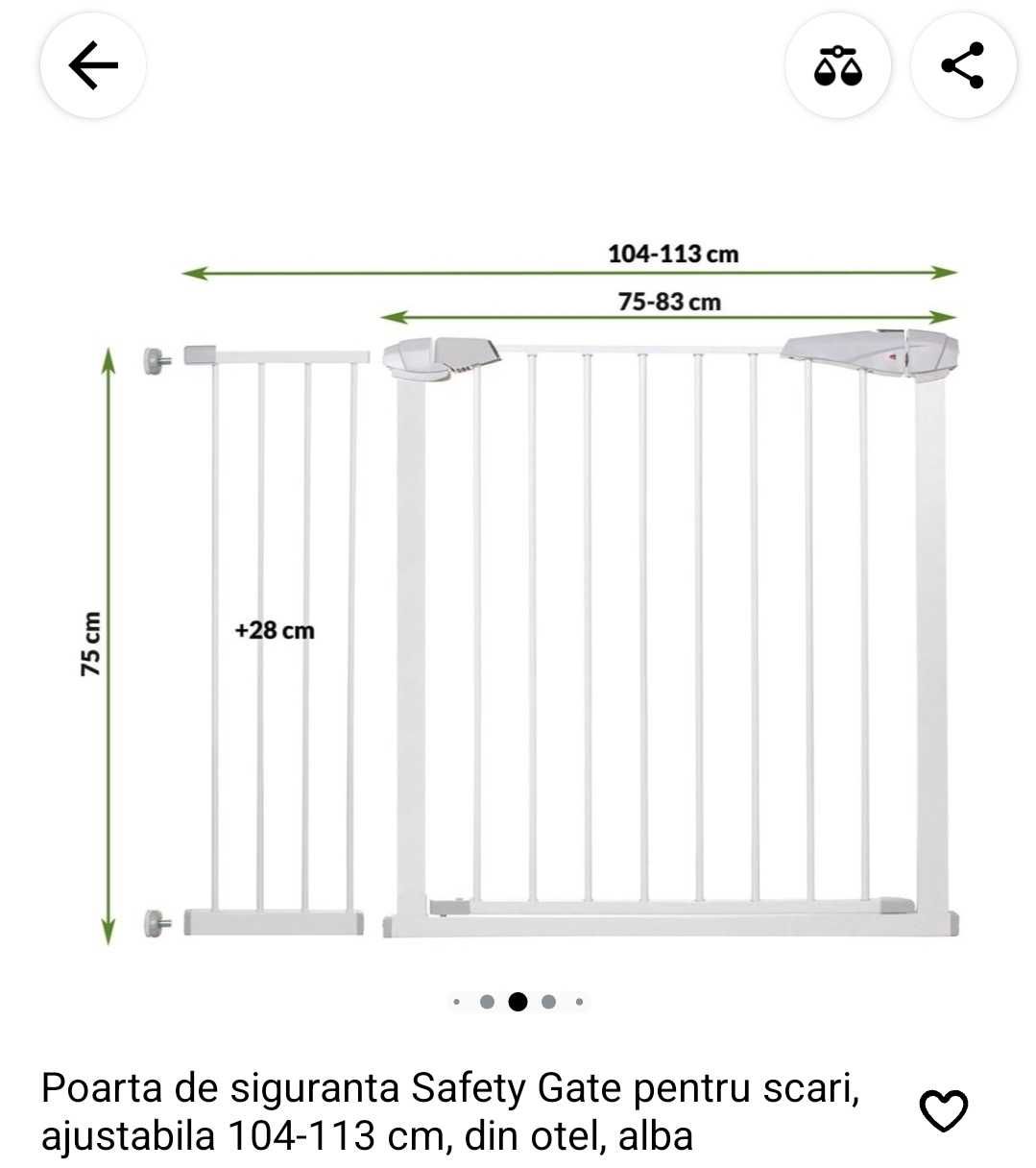 Poarta de siguranta Safety Gate,ajustabila104-113 cm, otel