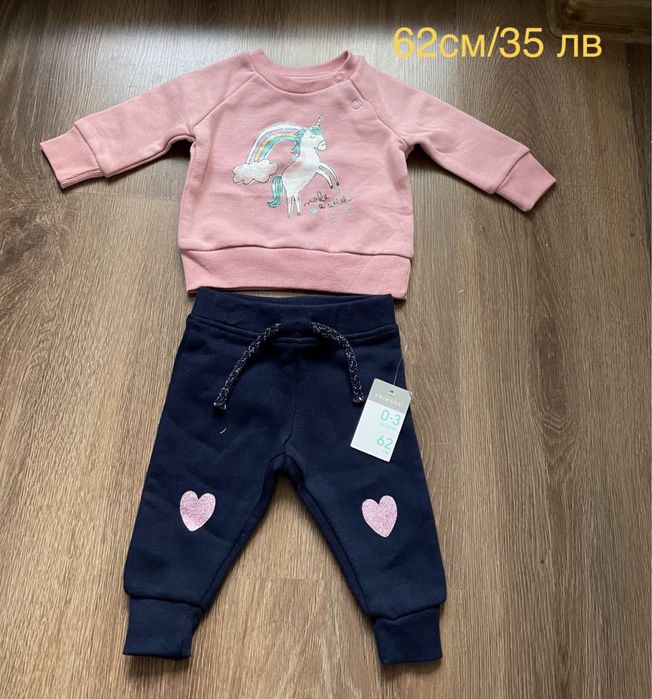 Нов комплект и чорапи  за бебе момиче Primark- 0-3м 62см