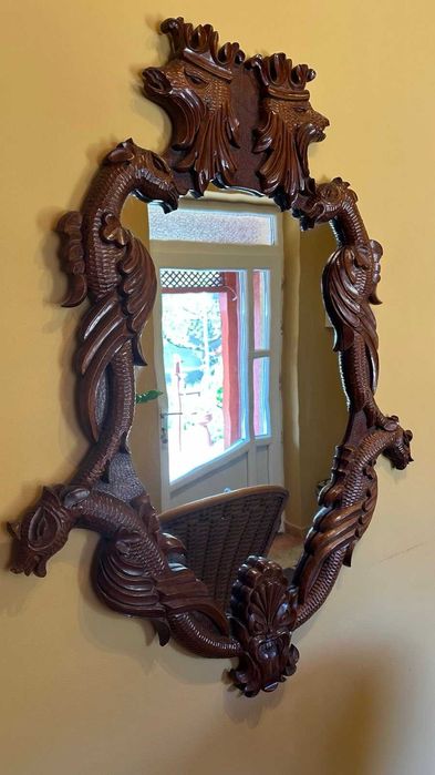 Oglinda lemn masiv sculptata manual