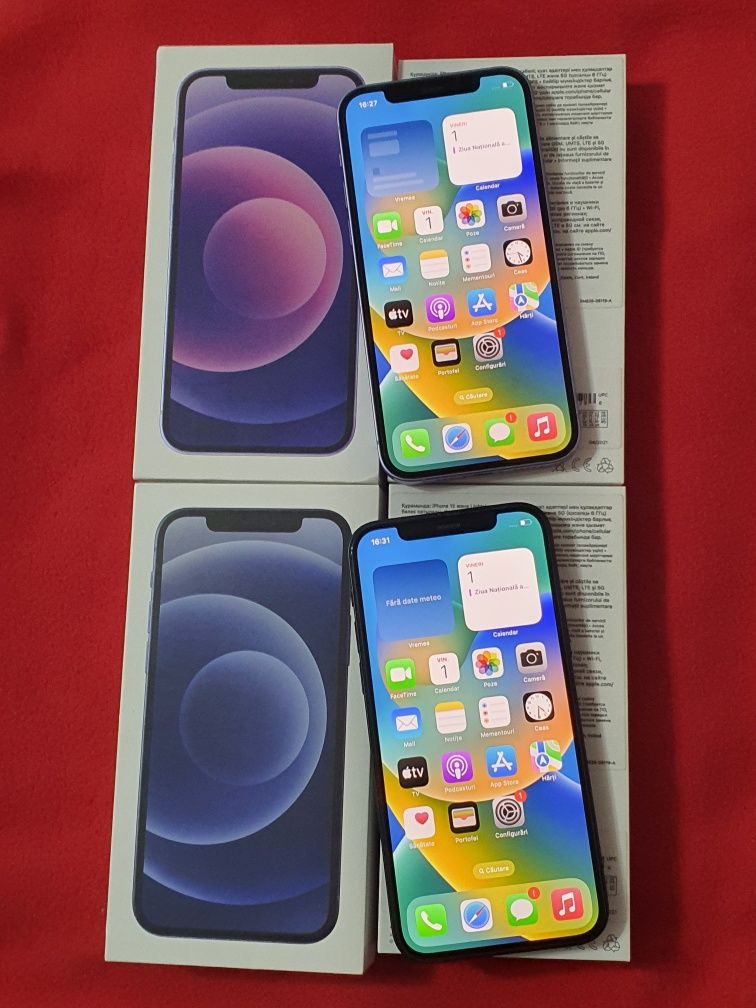 Iphone 12, Negru 64Gb, Mov 128Gb, Nou și Folosit, Libere de retea!