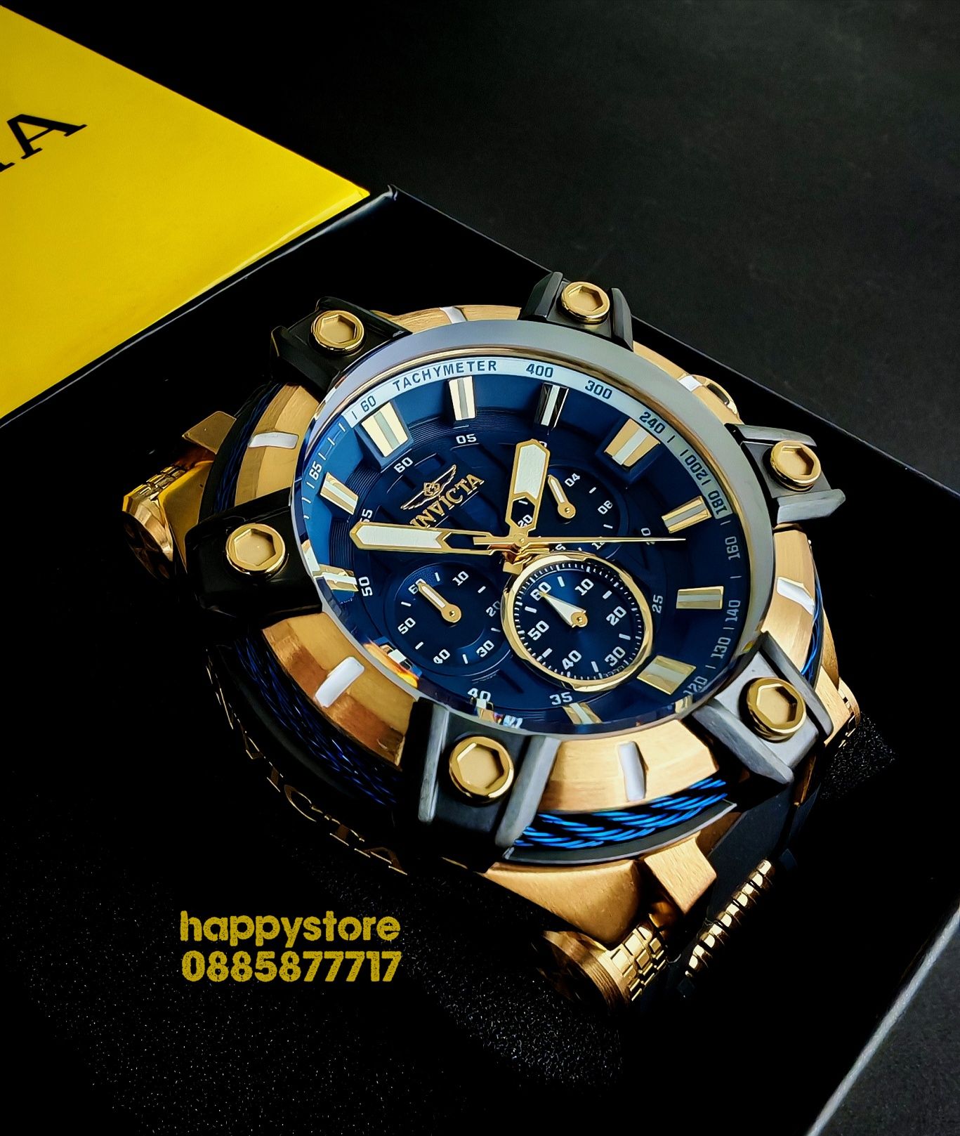 часовник INVICTA Gunmetal Gold and Blue 52 mm, Инвикта нов