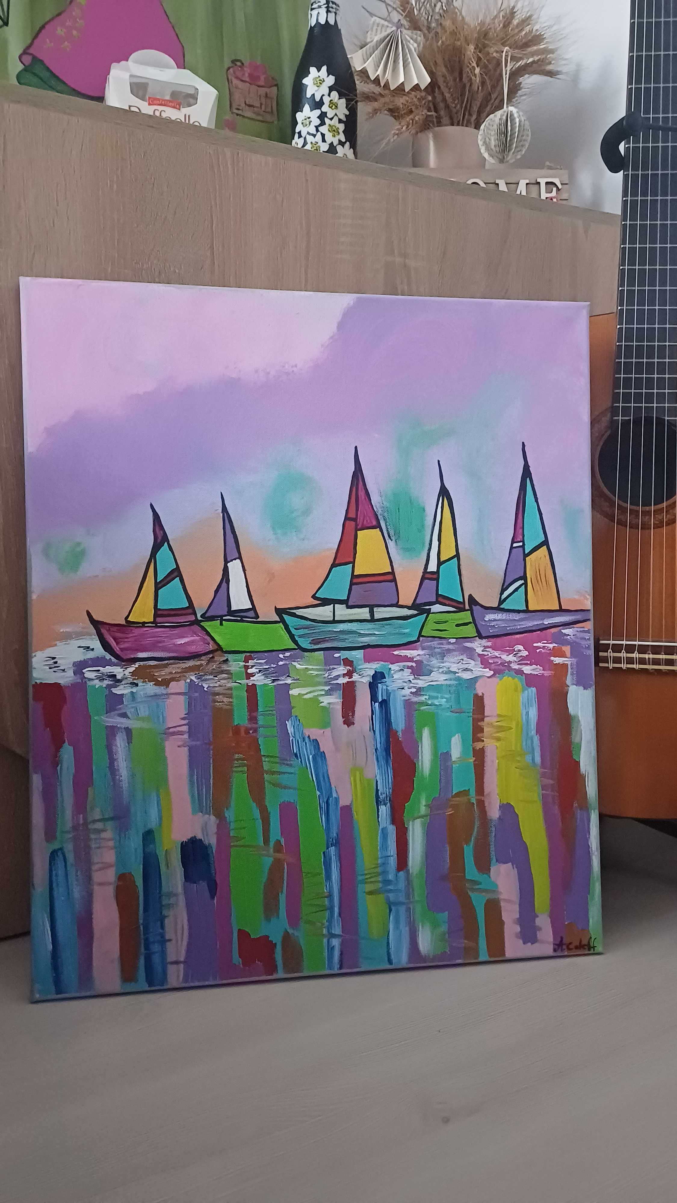 Colored boats on water