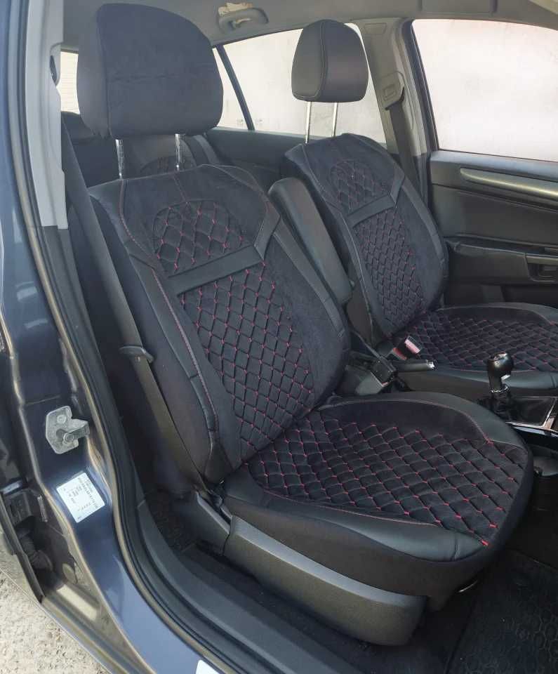 Huse scaune auto , piele ecologica cu velur negru, fata-spate