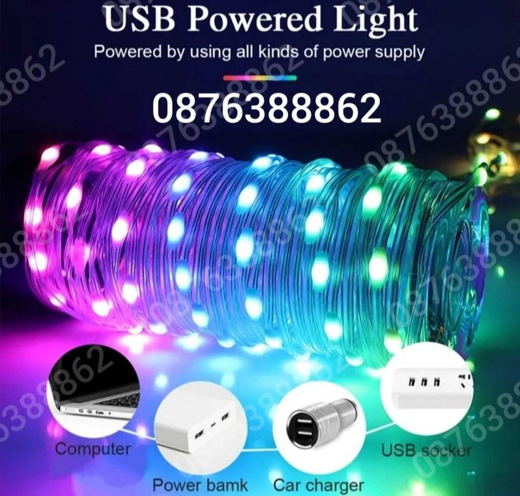 Многоцветни Коледни Лампички 10м. за Елха с Блутуут и Дистанционно