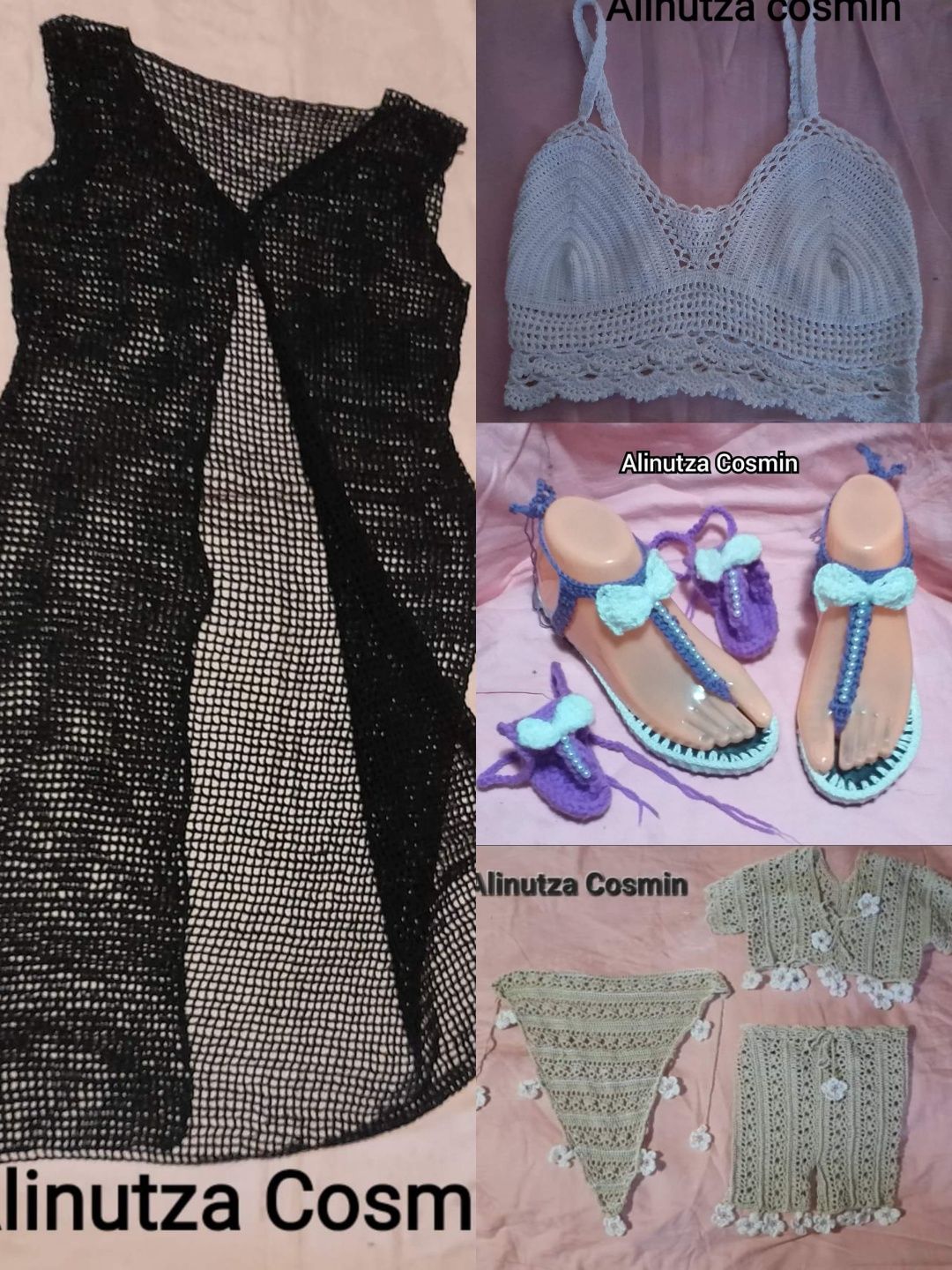 Top vara, cizme, set botez, geanta croșetate lucrate manual