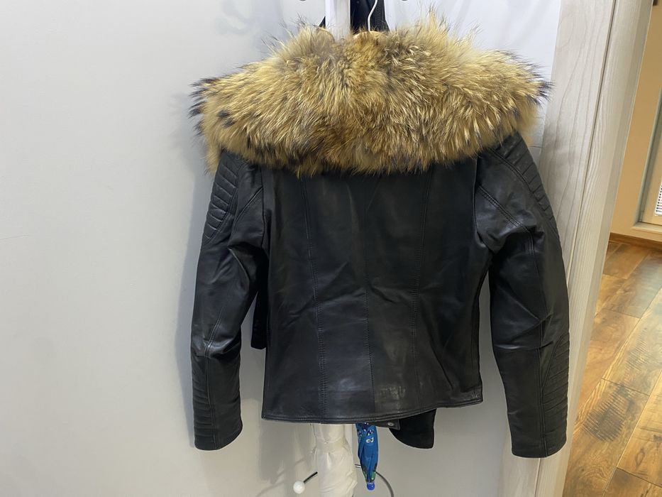 зимно кожено яке с яка от естествен косъм