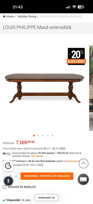 Masă extensibilă LOUIS PHILIPPE Mobexpert