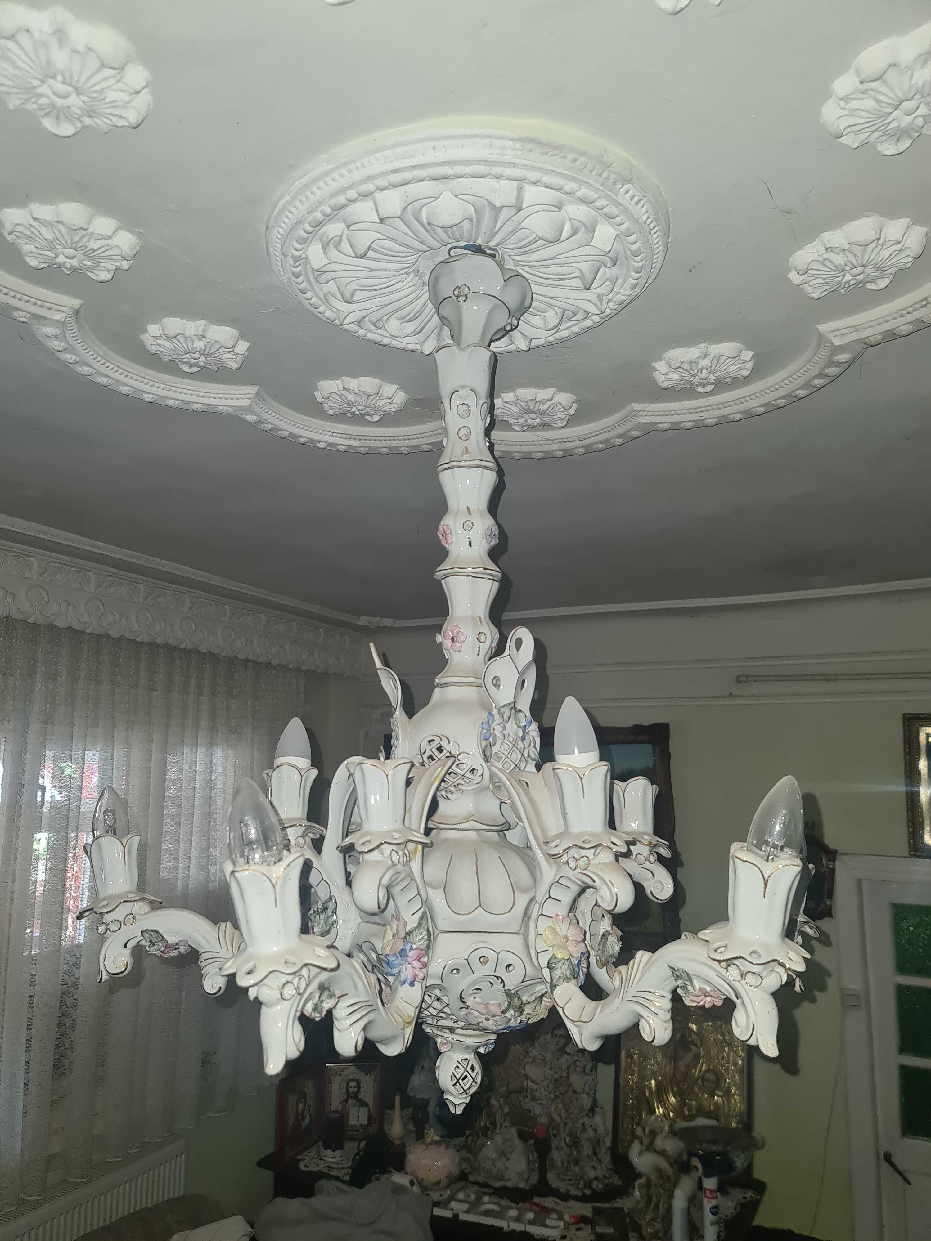 Candelabru albastru ceramica cu 12 brațe si alb cu 12 brațe