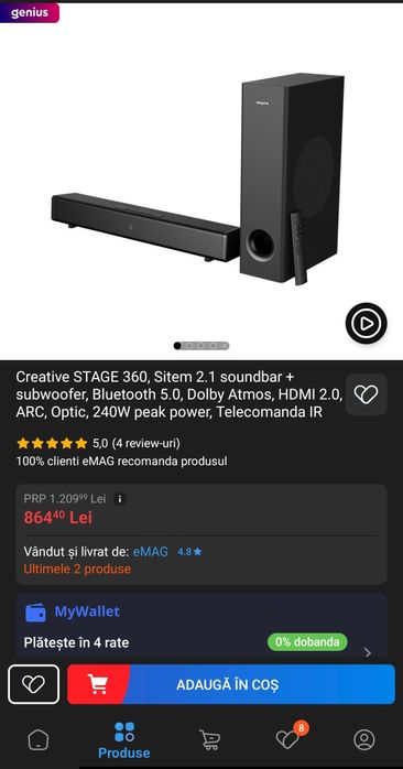 Soundbar PC sau TV Creative 360