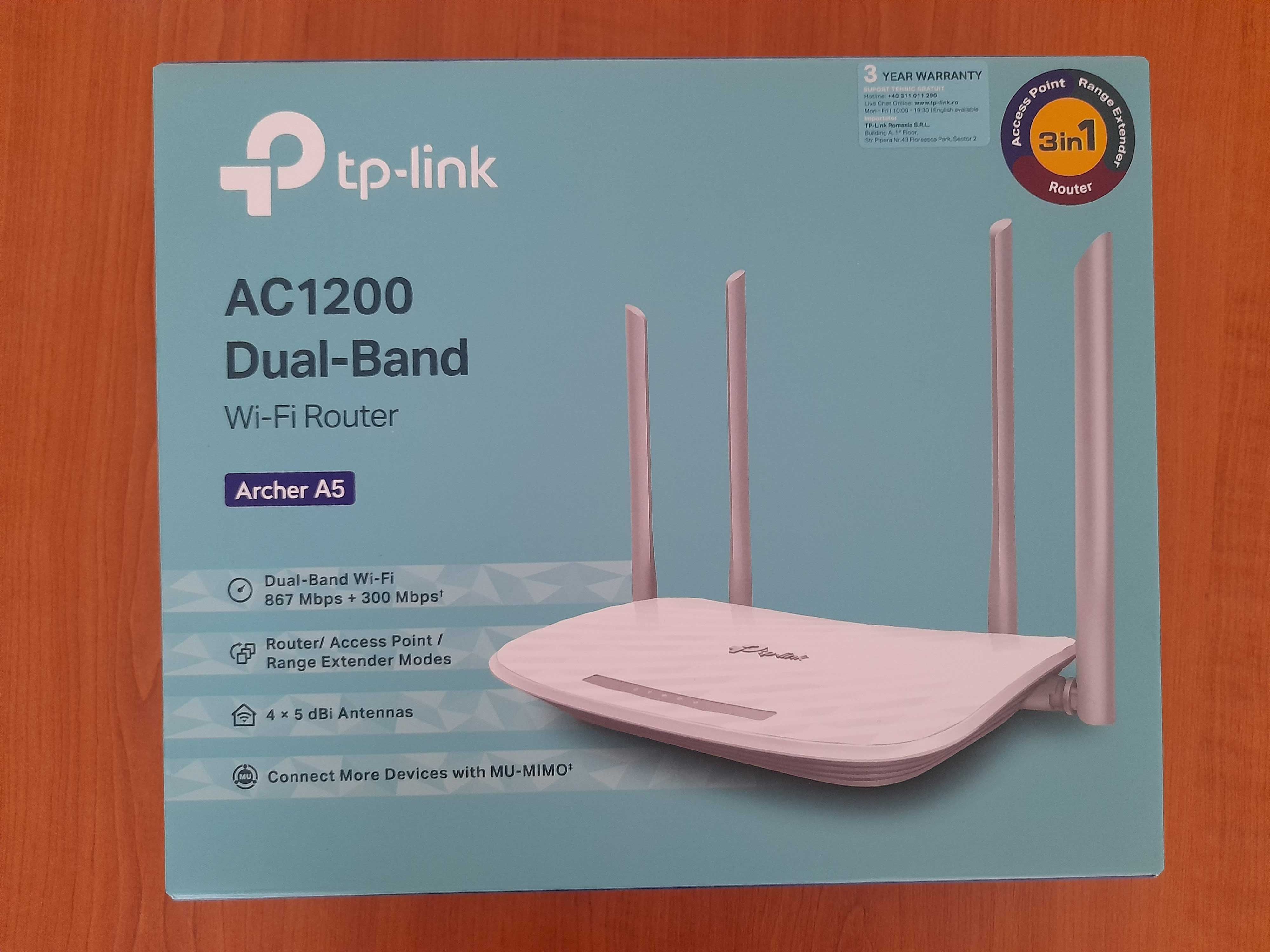 РУТЕР TP-LINK ARCHER A5 /AC1200 Dual-band, WI-FI 5 Нов неразопакован