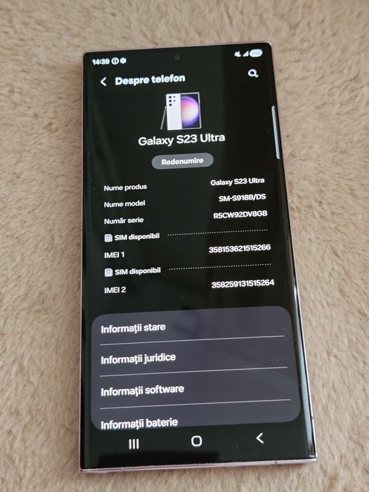 Vand Samsung S23 Ultra Lavender 512GB impecabil