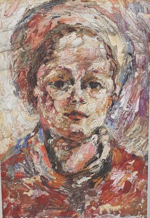 Pictura veche - potret fata - semnat R. Schweitzer Cumpana