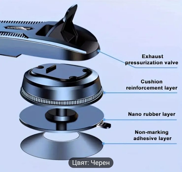 Държач за телефон в кола с вакуумна чашка