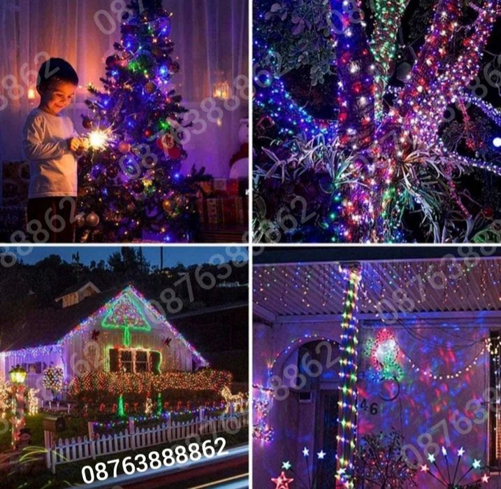 Лед Лампички 10м. за Коледна Елха Декорация  Дистанционно, Блутут, RGB