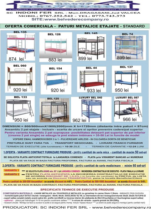 OFERTĂ PROMO Pat Metalic Etajat - Model BEL 1 !
