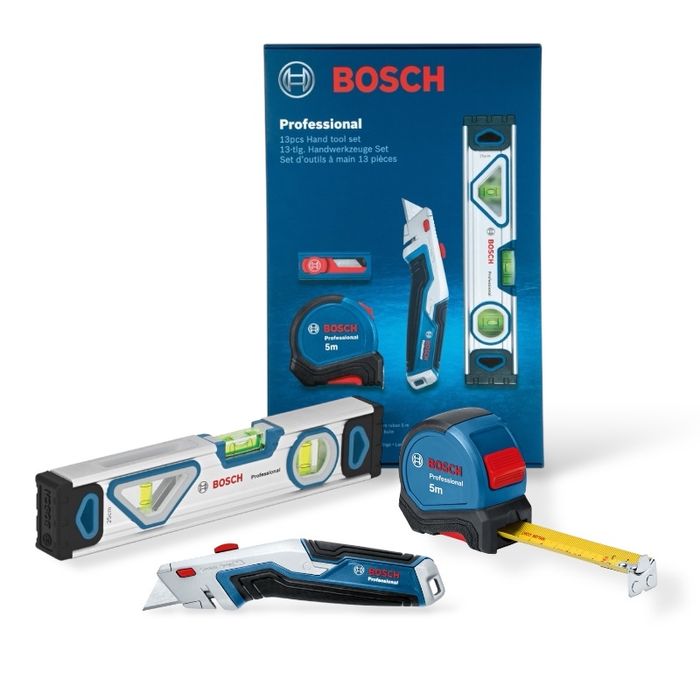 Комплект инструменти нож, ролетка, нивелир и резци BOSCH 13 части
