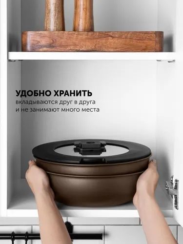 Набор посуды Polaris EasyKeep-9D cо съемной ручкой, 9 предметов, сково