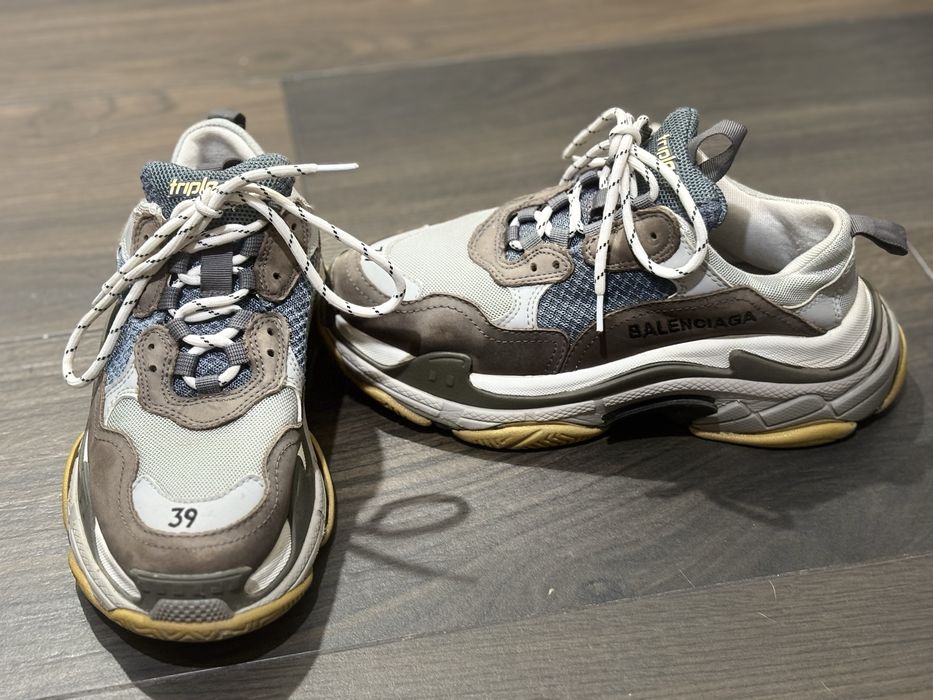 Balenciaga Grey Nubuck Leather and Mesh Triple S Low Top Sneakers