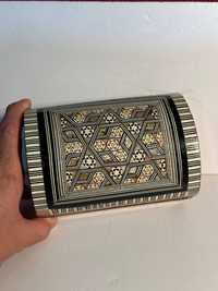 CUTIE BIJUTERII LEMN + Mozaic - Intarsii Sidef -Steaua David -Vintage