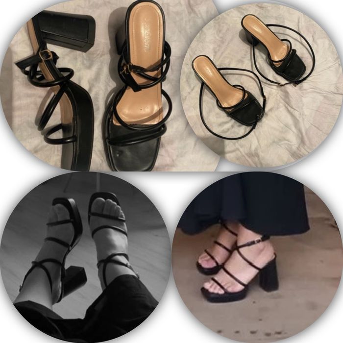 Vand sandale negre cu toc patrat