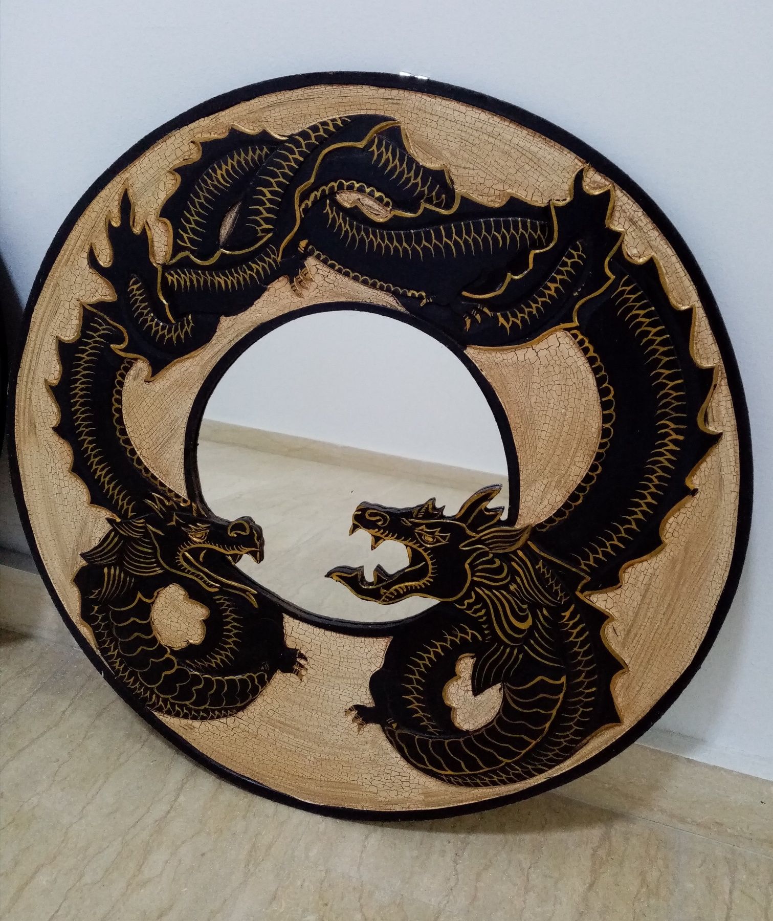 Superbă oglinda rama din lemn cu dragoni sculptata integral manual, st