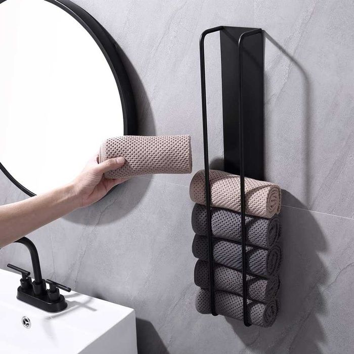 Suport pt prosoape  metalic, negru mat, fara gaurire perete TRANS GRAT
