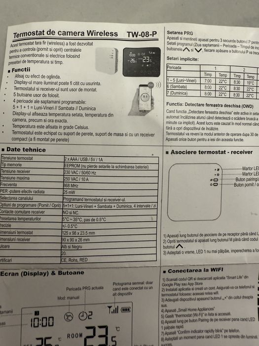 Reecomer digital conexiune wi-fi TW-08-P fara fir termostat
