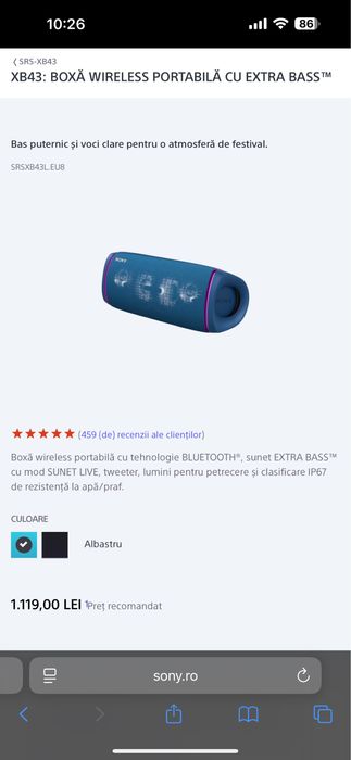 Boxa portabila Sony SRS XB 43 extra bass
