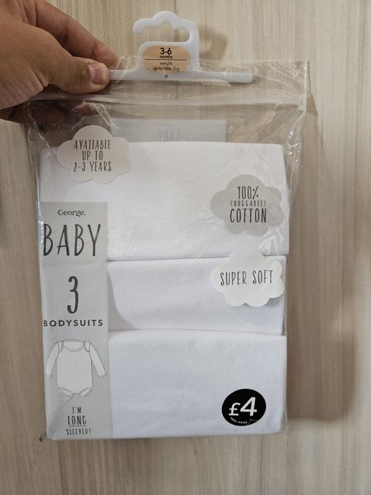 Комплект боди Джордж,  3бр, бели, 100% памук  размер 3-6м