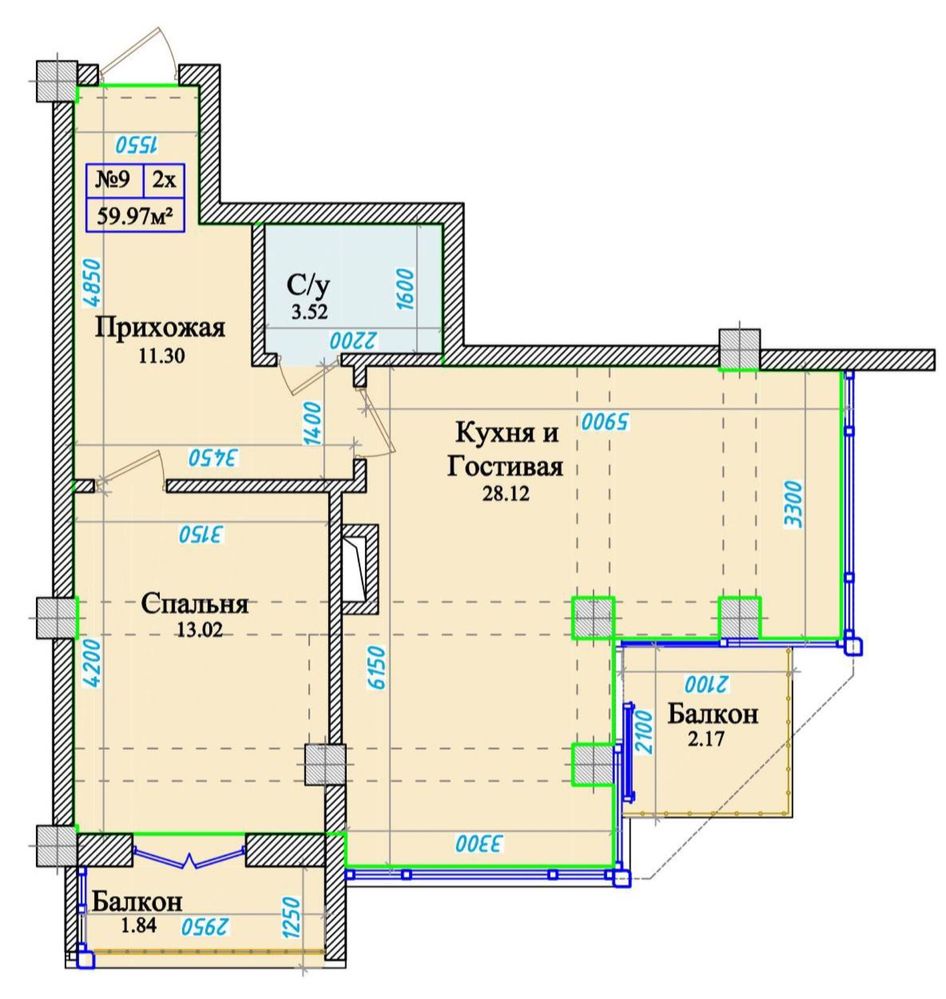 Квартира 2в3 Яккасарайский р-н