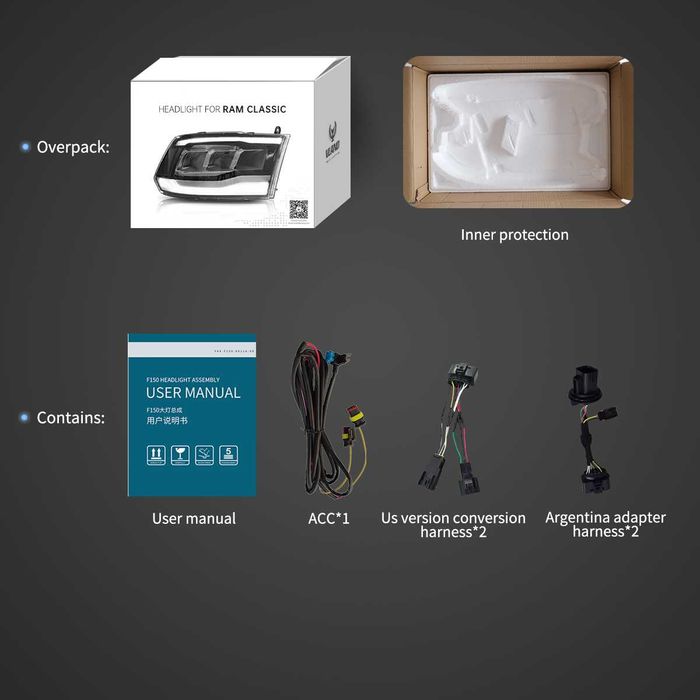 Комплект LED фарове с динамични мигачи за Dodge Ram 2009 - 2018