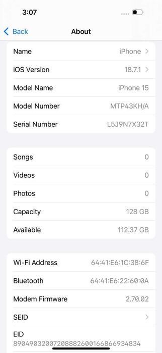 iPhone 15 128 GB 84%(655 sikl) blue