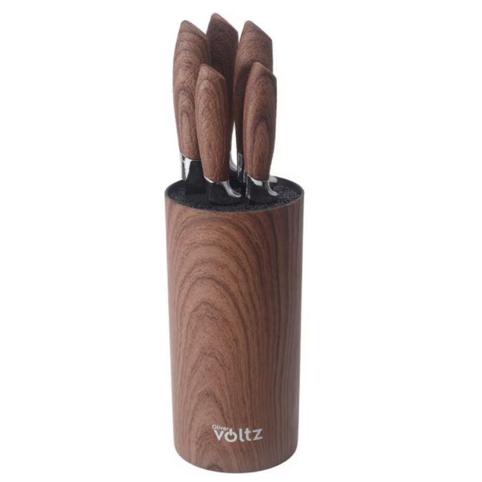Комплект ножове Voltz с мраморно покритие и стойка – Стил, острота и у