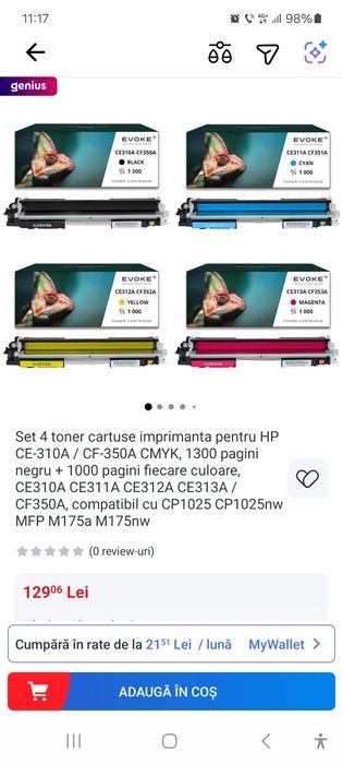 cartuse imprimanta pentru HP CE-310A / CF-350A CMYK