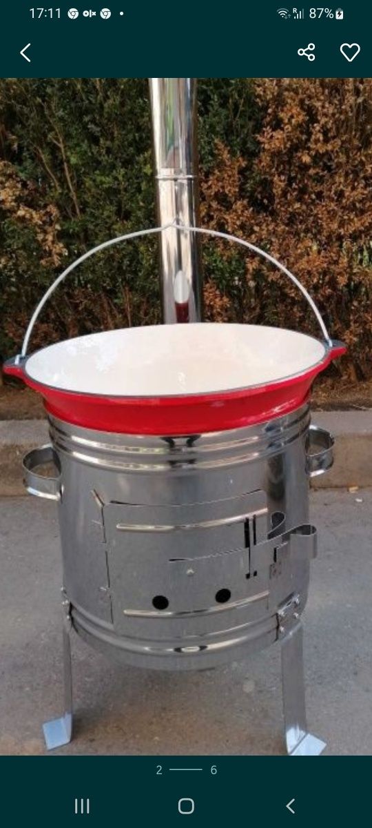 Sobă/focar/ pirostrie/ cazan inox/ cu ceaune Fontă Emailata 16L/689e