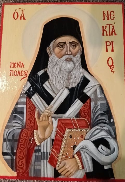 Icoană Sf. Nectarie pictată manual in culori acrilice