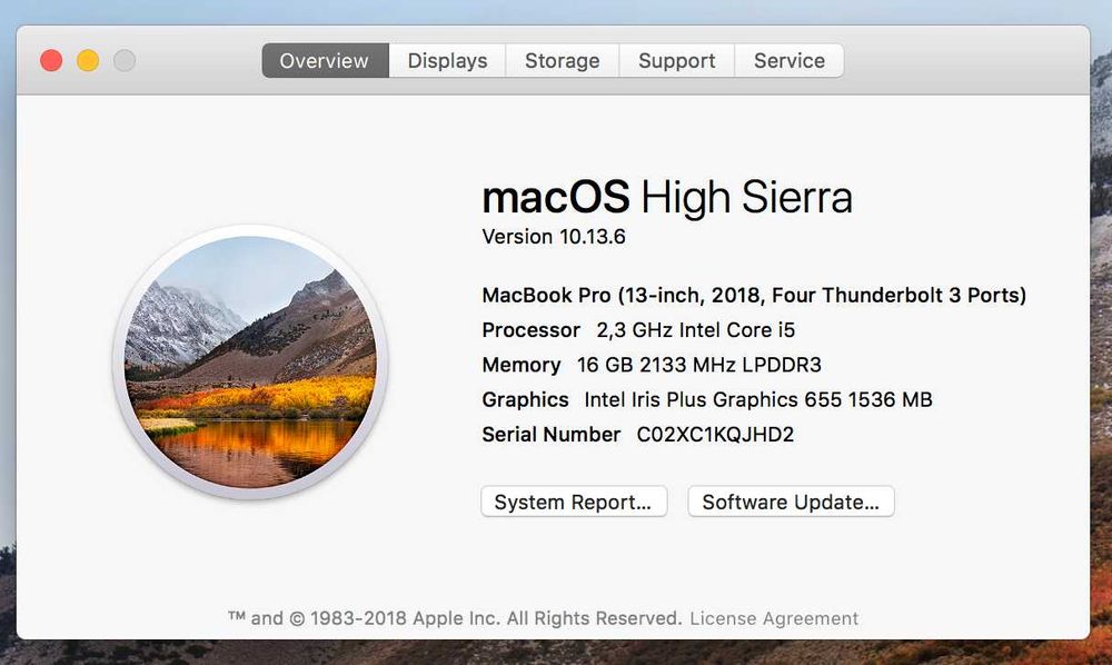 Macbook Pro 13'' din 2018, i5 2.3Ghz, 16GB RAM, Baterie Slaba, 256GB