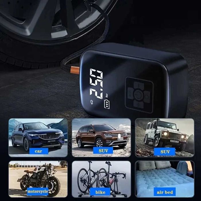 Compresor Auto Wireless Portabil 10 Bar Acumulator 2000 mAh PowerBank