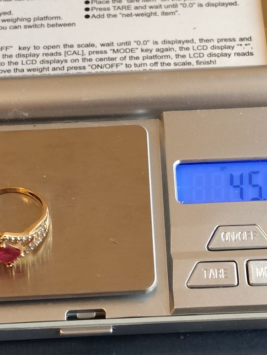 Inel  lucrat din aur 14 ct rubin artificial