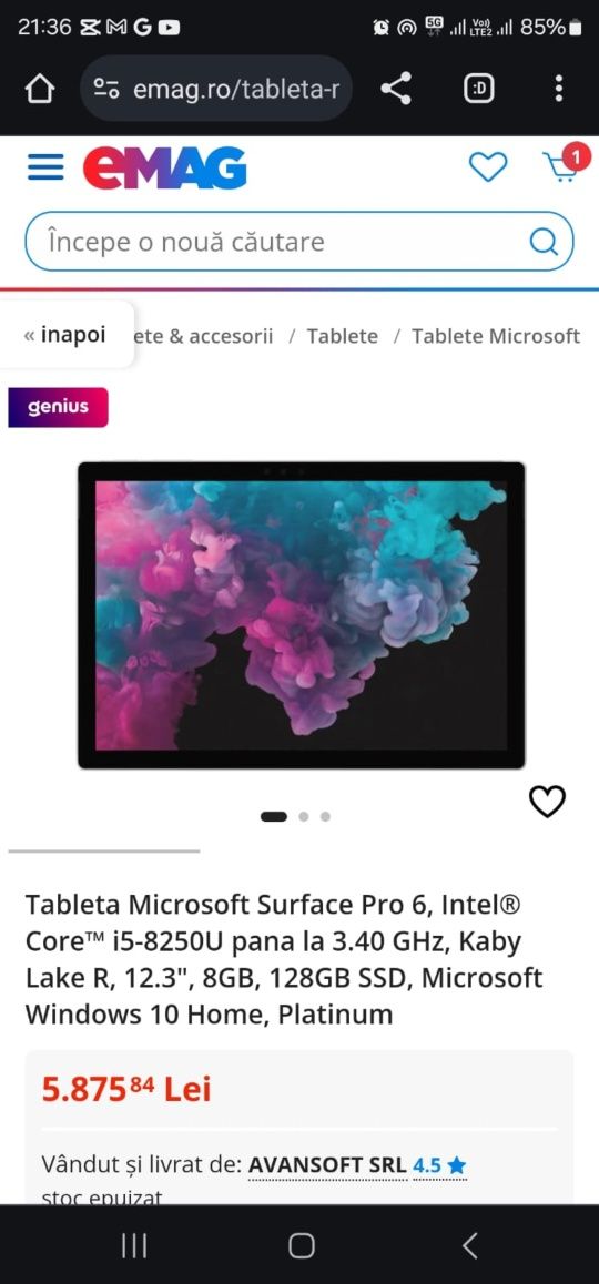 Tableta Microsoft Surface Pro 6, Intel® Core™ i5-8250U