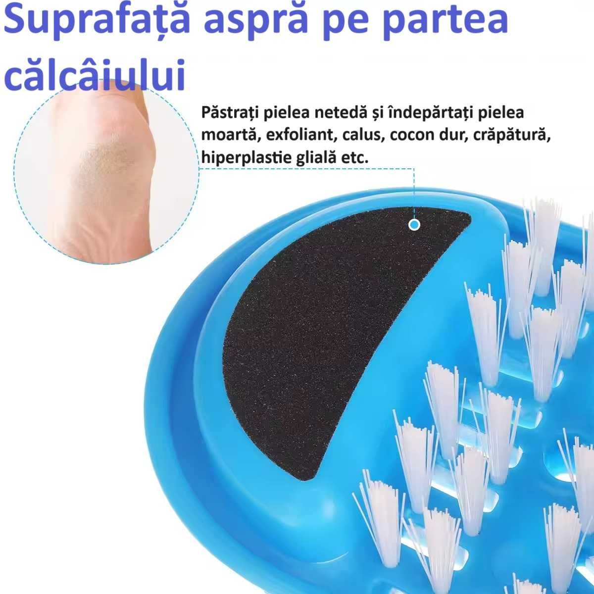 Perie de picioare tip papuc cu piatra ponce pentru baie sau dus, 28cm