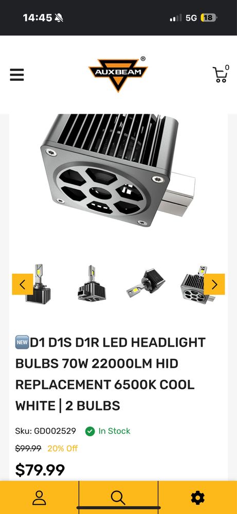 Nou Set 2 becuri led Premium  D1s Auxbeam 70w 22000 lumeni 6500k