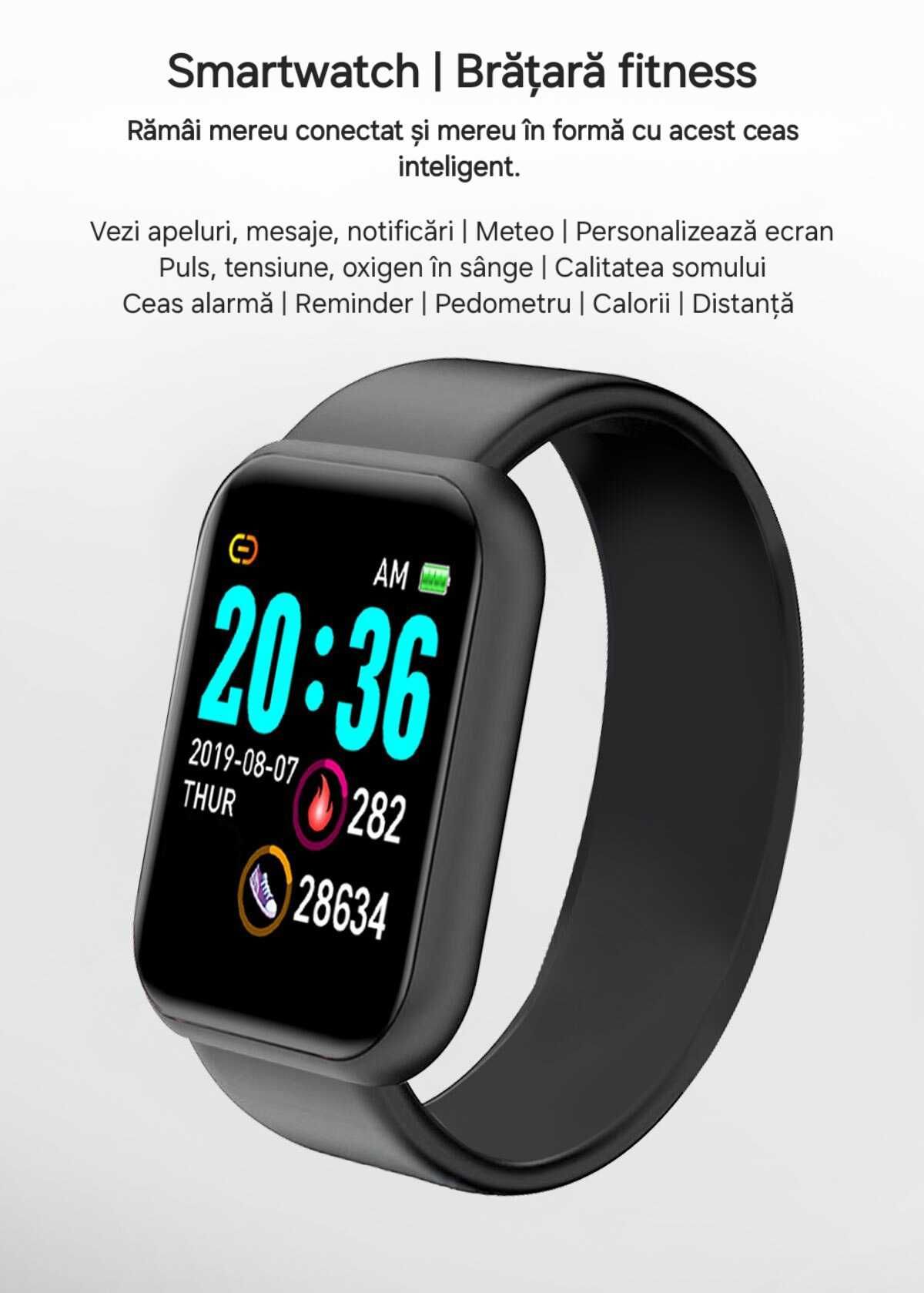 Smartwatch toate funcțiile: vezi apel+mesaje. Sport. Sănătate. Negru