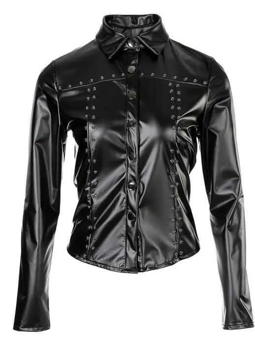 Camasa dama piele eco,accesorii metalice argintii, new model