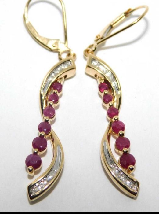 Cercei de aur 14 K cu diamante si rubine