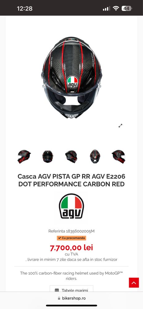Casca AGV Pista Gp Rr performance carbon red