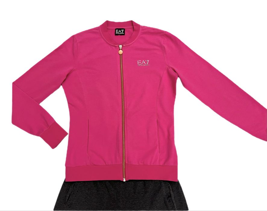 Женский брендовый спортивный костюм EA7 Emporio Armani розовый серый