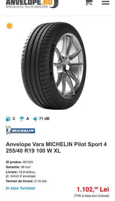 Anvelope Michelin Pilot Sport4 255/40 R19 100W XL