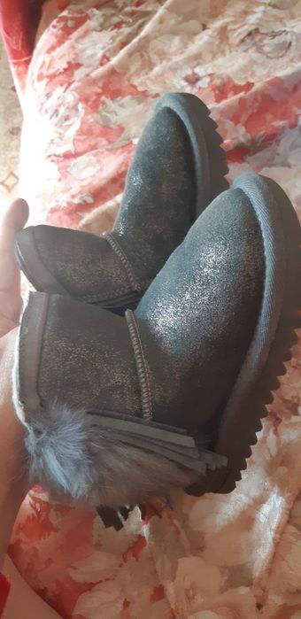 Угги уги сапоги на девочку натуралка мех и овчина темно серого цвета